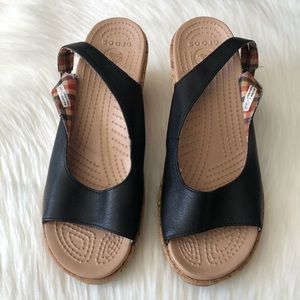 Crocs Black A-Leigh Slingback Wedges Size 8M